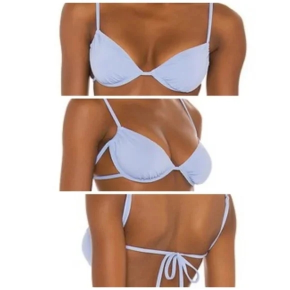 WeWoreWhat Ruched Underwire Bikini Top High Leg Tie Side Bottoms Black - Picture 11 of 12